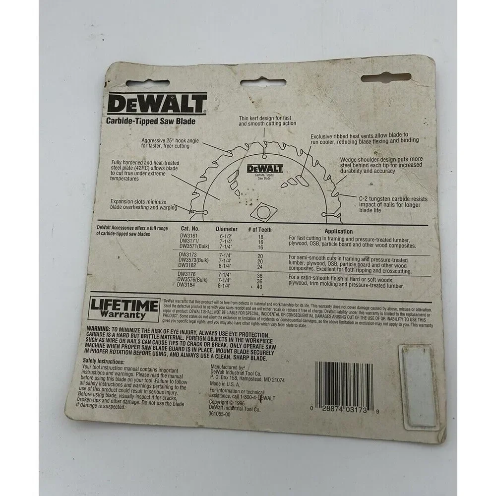 Dewalt USA Carbide Tip 7-1/4